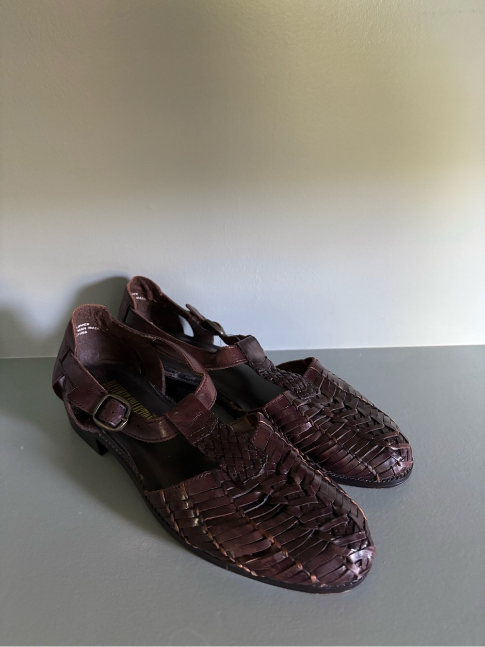 The Leather Collection Woven Mary Jane Leather Dark Brown Huaraches - Sz 9